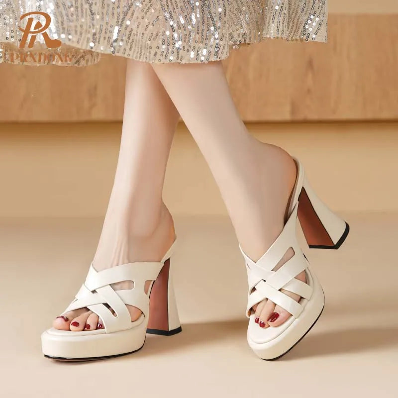 GrabliWorld Women’s Genuine Leather High Heel Open Toe Sandals