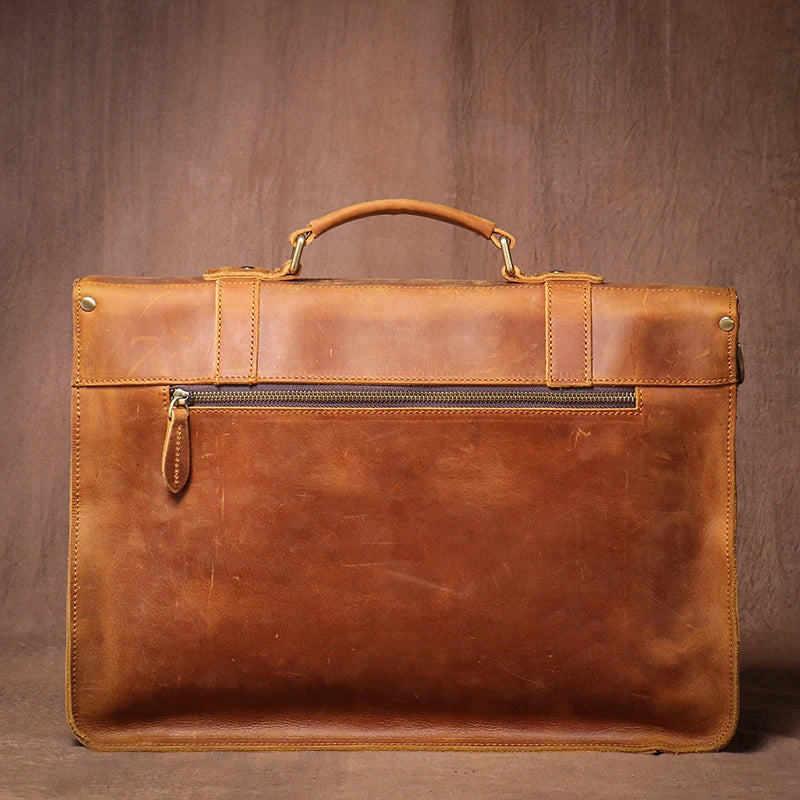 LUOKIR Vintage Crazy Horse Briefcase Travel Genuine Leather Handbag Luxury Men's Messenger Computer Shoulder Bag 14 Inch Laptop