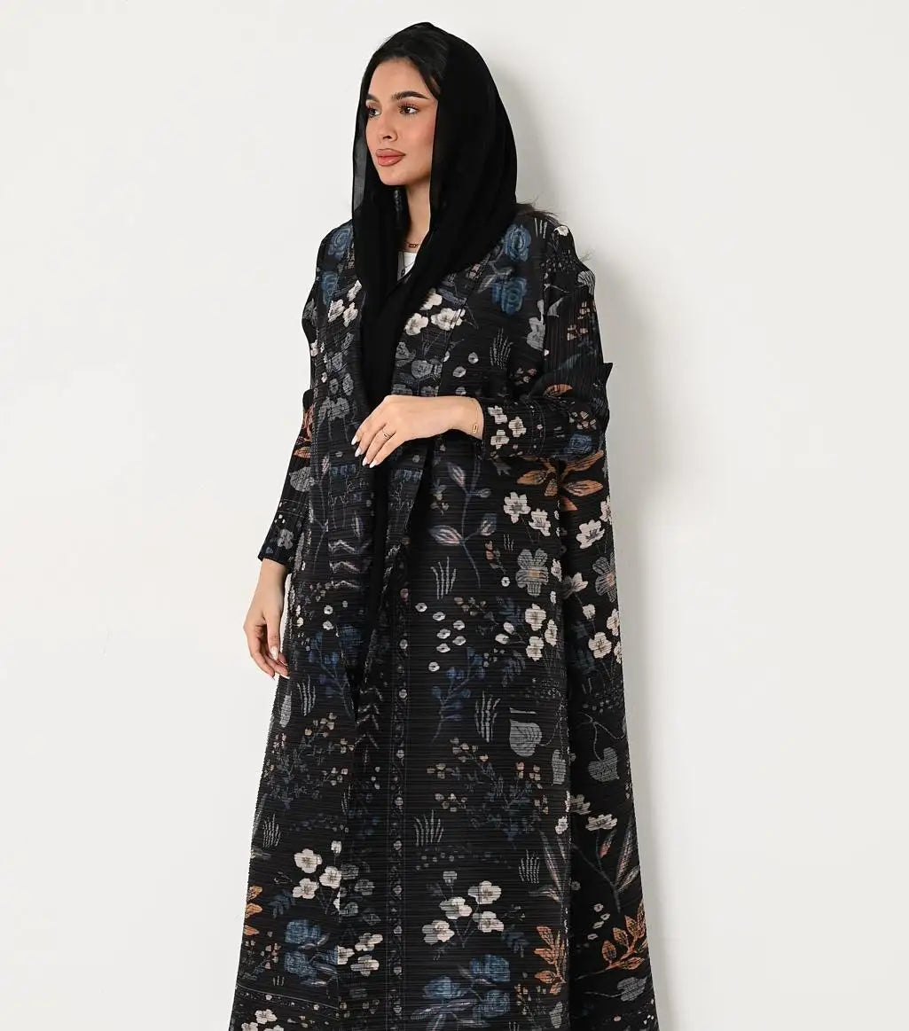 Dubai Abaya Luxury Evening Coat – Pleated Formal Cardigan Robe for Women
