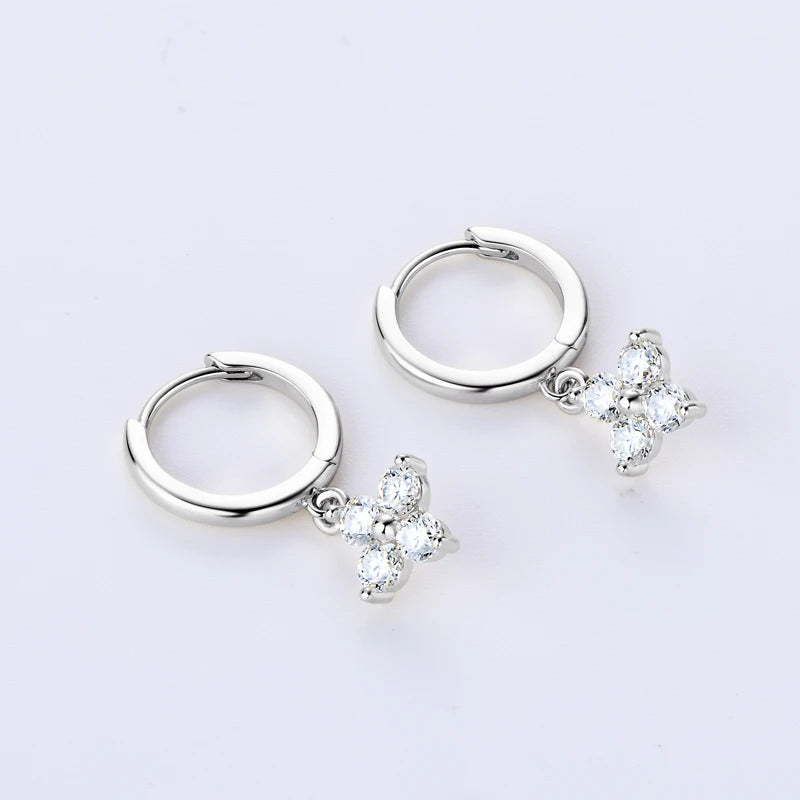 Lnngy Certifited 925 Sterling Silver Four Leaf Clover Earrings Jewelry Set For Women 3MM Moissanite Earring Pendant Necklace
