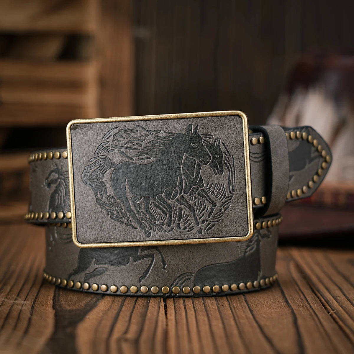 Men & Women - Western Denim - pu Leather - Belt - Vintage Patch animal print buckle riveted Belt Jeans