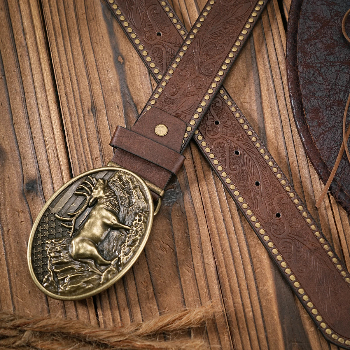 Men - Women - Western Denim - pu leather - Belt - Vintage jeans with carved buckle belt