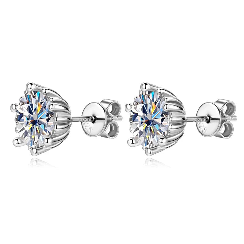 Lnngy Single 2.0ct Moissanite Stud Ear Women 925 Sterling Silver Fashion Earrings For Wedding Engagement Elegant Jewelry Gift