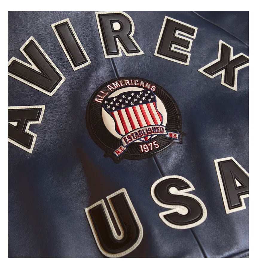AVIREX Fall New ICON JACKET Sheepskin Leather Jacket Men's Bomber Flight Suit Embroidered Jacket Casual Top US Size Loose Fit