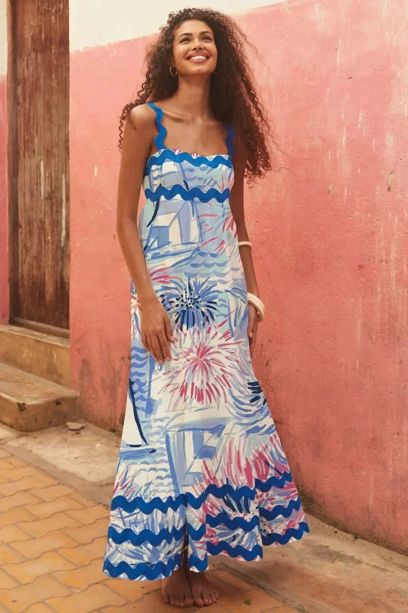 EuroWave Eleganza Dress – Summer 2025 A-Line Printed Maxi
