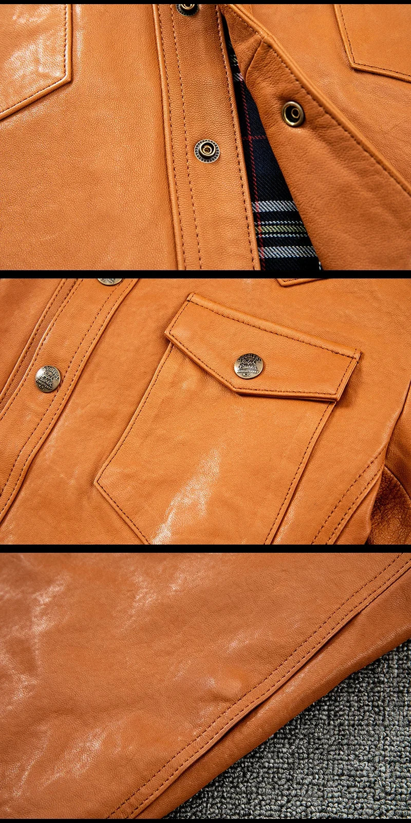 Men's Korean Style Sheepskin Leather Jacket – Slim Fit Casual Short Coat