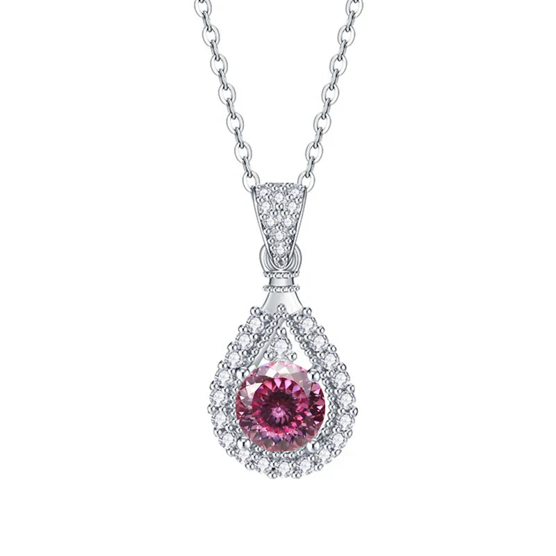 JoyceJelly 1CT Colorful Moissanite Necklace Sterling Silver 925 Jewelry Female Water Drop Shaped Pendant Top Quality Dating Gift