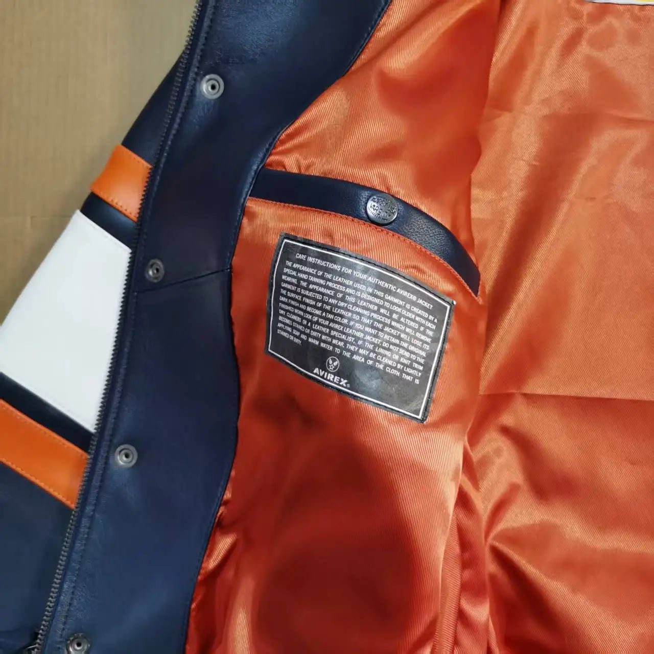 AVIREX New York Knicks co-branded men's new listing basketball pattern flight suit European antique sheepskin jacket fashion top