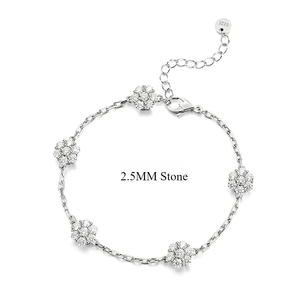 Flower Bracelets with Shiny Moissanite Sterling Silver Adjustable Wedding Anniversary Luxury Gifts Necklace Bracelet Jewelry Set