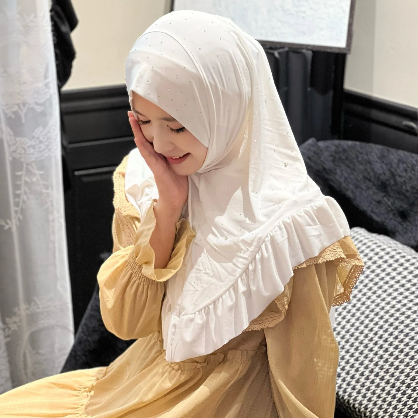 Eid Muslim Ruffles Khimar Women Instant Scarf Hijab Islamic Prayer Headwraps Shawl One Piece Amira Turban Arab Pull On Headscarf