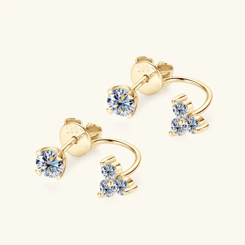 Lnngy Front Back Double Sided Moissanite Stud Earring Pendientes Plata 925 Sterling Silver Earrings For Women 2 in 1 Ear Jewelry