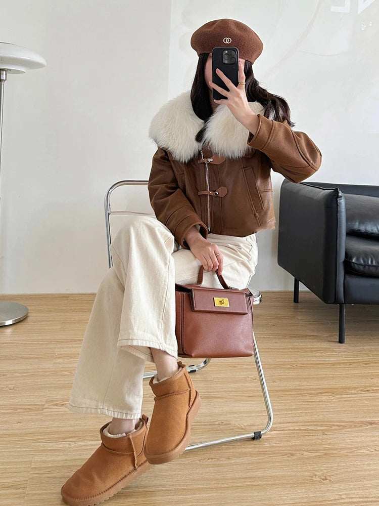 2023 New Fashion Womens Puffer Jackets Winter Natural Fox Fur Collar Goose Down Jackets Parkas Luxury Clothing