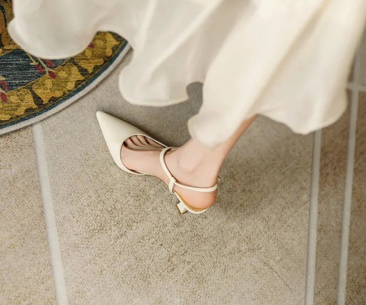 Summer Women Shoes Pointed Toe Thin Heel Women Sandals Genuine Leather Shoes for Women Slingback Elegant High Heels Party Shoes