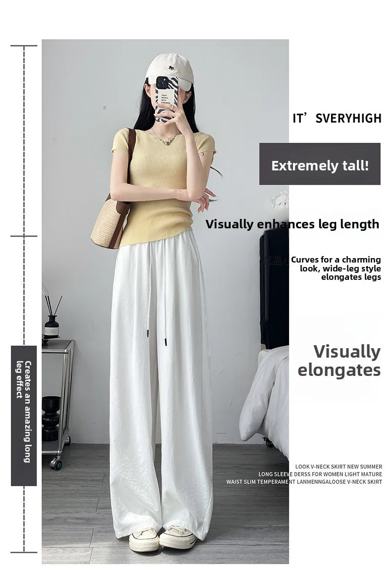 Qui Dry High Waist Wide Leg Knife Sports Pants Women's Thin New 2025 Casual Ice Silk Pants Spring Summer