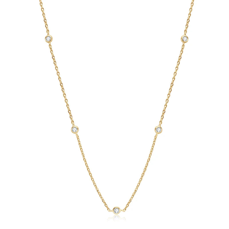 Lnngy 925 Sterling Silver Necklaces Round Cut 2.5mm/4mm Bezel Moissanite Choker Necklace for Women Multilayer Neck Jewelry
