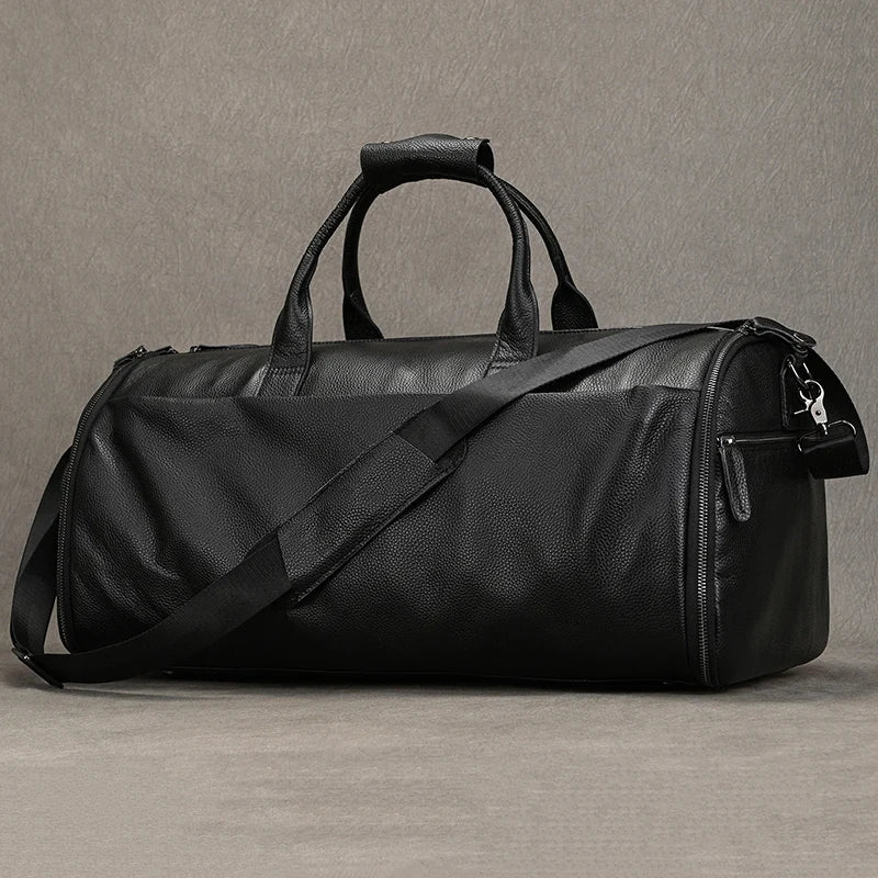 Crazy Horse Leather Folding Suit Bag Man Business Travel Bag With Shoe Pocket Clothes Cover Luggage Duffel Bag Man Bag For Suits