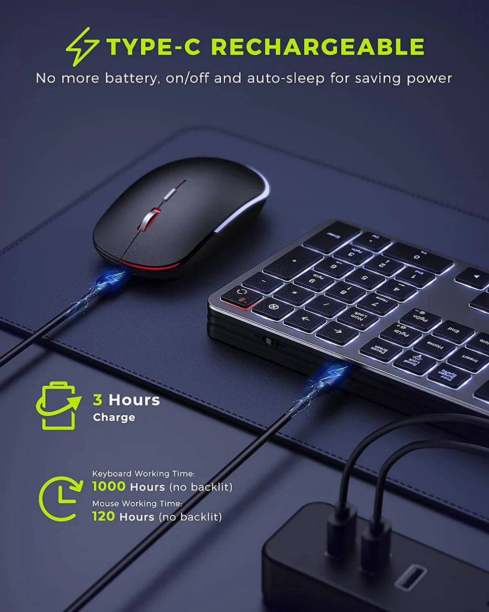 Jomaa Full-Size Backlight Wireless Keyboard and Mouse Combo for Laptop PC USB Silent Click Keyboard Mouse Set Rechargeable Spain