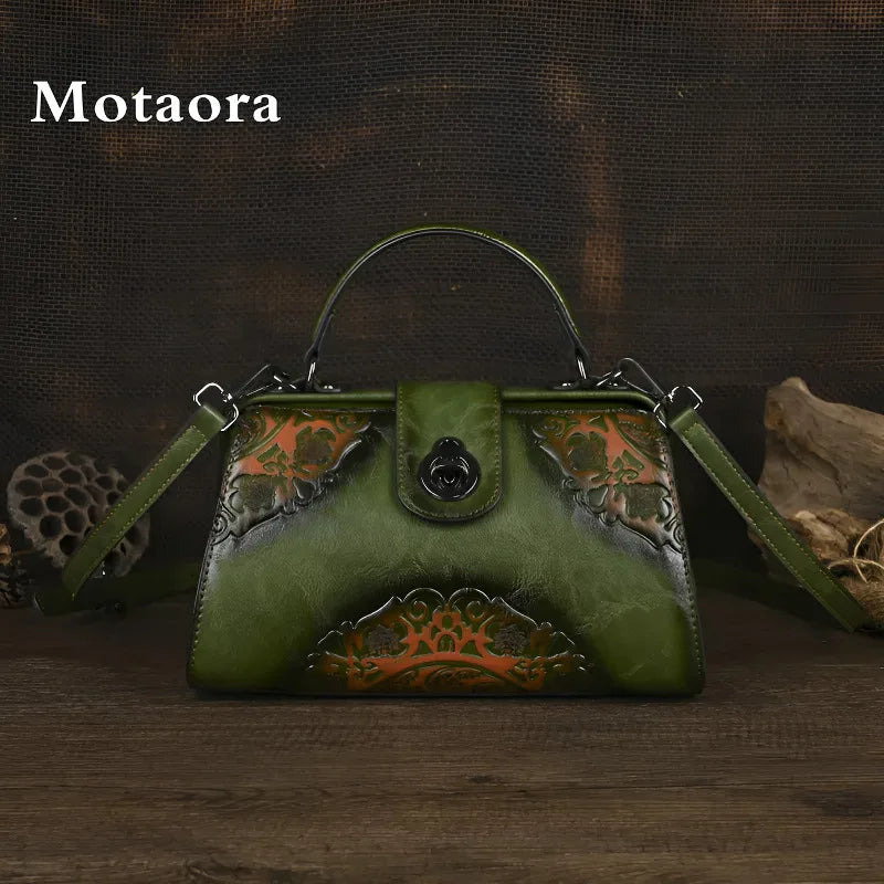 MOTAORA Vintage Embossed Handmade Designer Women's Leather Shoulder & Crossbody Bag Luxury Female Purse 2025 NEW
