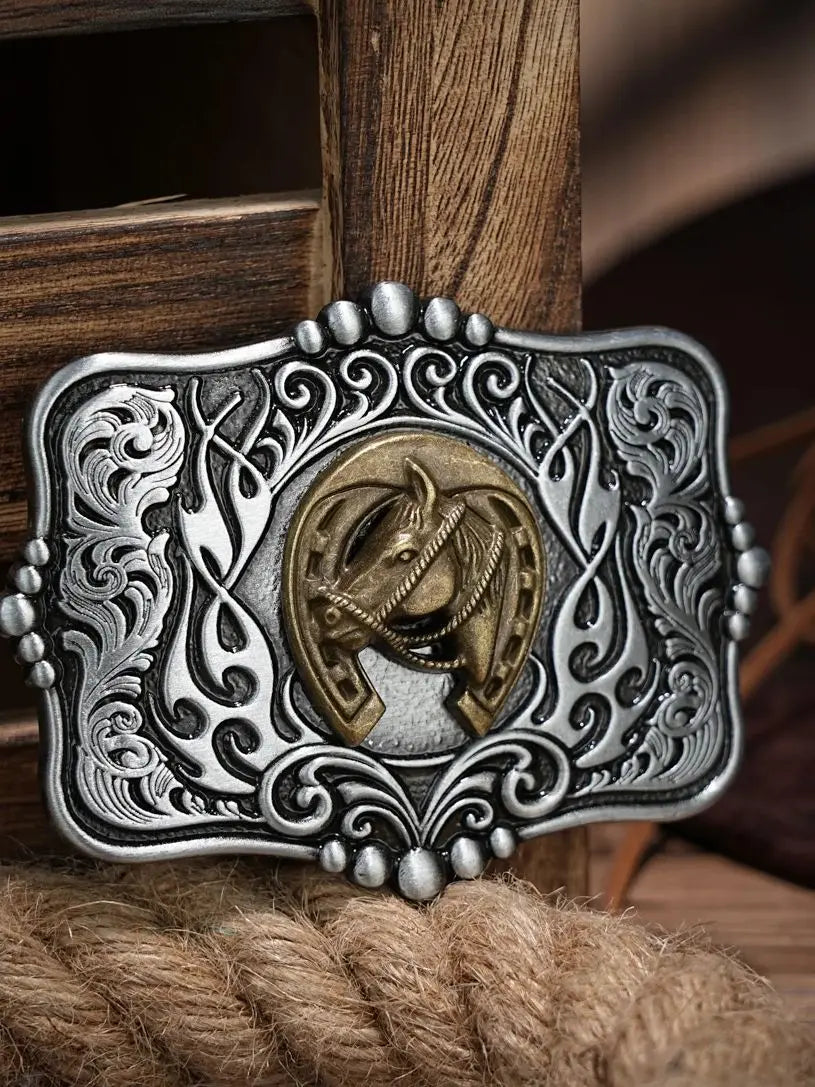 Western Belt Buckle Initial Vintage-Cowboy Rodeo Silver Large Skull Belt Buckle for Men Women