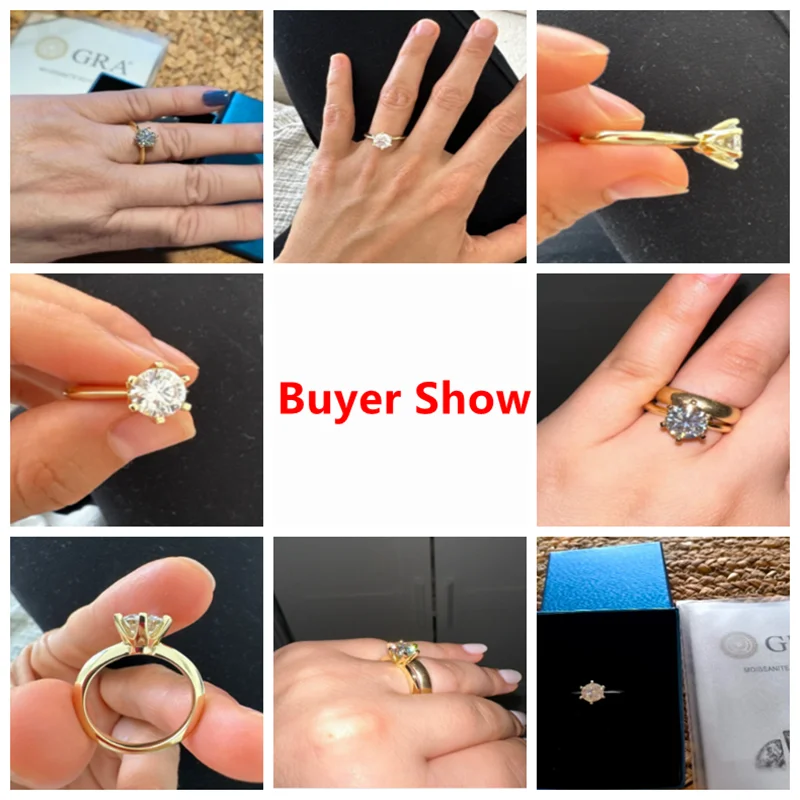 Lnngy 8MM 2CT Moissanite Ring With Certificate 925 Sterling Silver Solitaire Rings for Women Girls Sparkling Wedding Bands Gift
