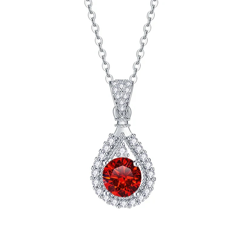 JoyceJelly 1CT Colorful Moissanite Necklace Sterling Silver 925 Jewelry Female Water Drop Shaped Pendant Top Quality Dating Gift