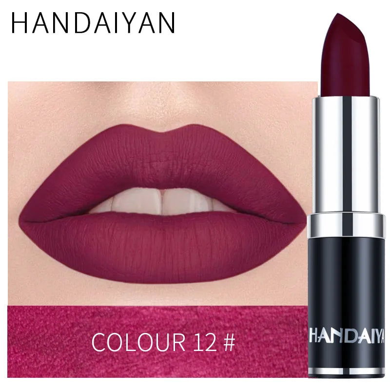 Handaiyan Sexy Nude Red Brown Purple Lipgloss Matte Lip Gloss Velvety Lipstick Matte Waterproof Makeup Long Lasting Cosmetic