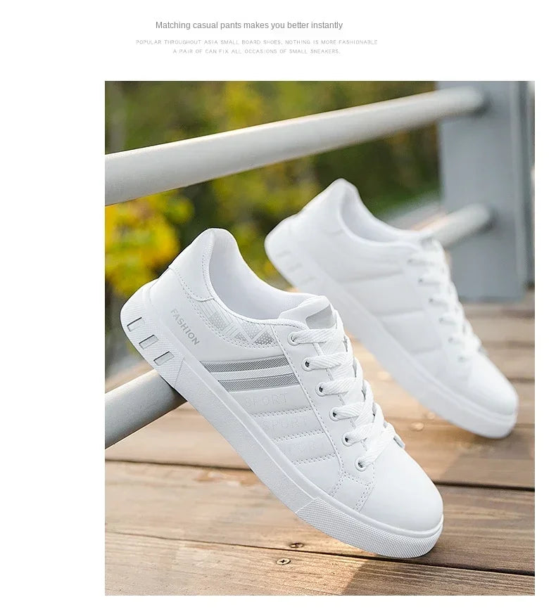2024 Mens Casual Sneakers New Fashion Lace-up White Shoes Student Comfort Sports Plus Size Vulcanized Shoes Zapatillas De Hombre