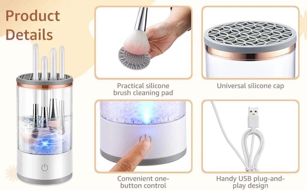 Makeup Brush Cleaner Automatic Electric Cosmetic Makeup Brush Cleaner USB Portable Makeup Brush Washing Machine Rotary Cleaning
