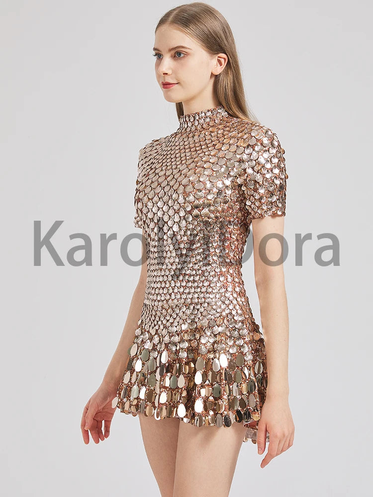 Sexy Black Shell Sequins Mini Dress Nightclub Dance High Quality Performance Clothing Bodysuit Birthday Red Dresses