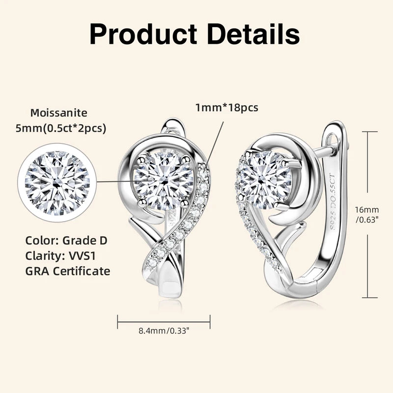 Lnngy Infinity Moissanite Diamond Earring Brinco Prata 925 Sterling Silver Hoop Earrings For Women Sparkling Fine Jewelry GIft