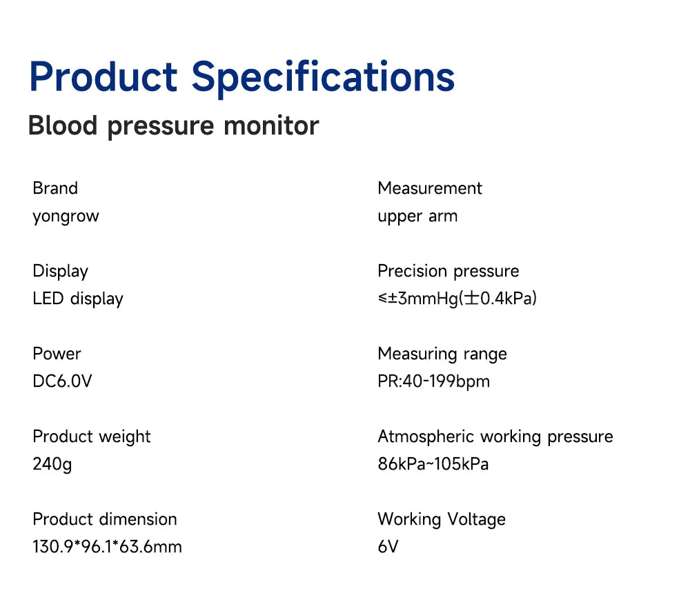 🩺 Yongrow Voice Portable Upper Arm Blood Pressure Monitor,LED Display | Rechargeable | Digital Tonometer | Voice Broadcast | Arm Sphygmomanometer