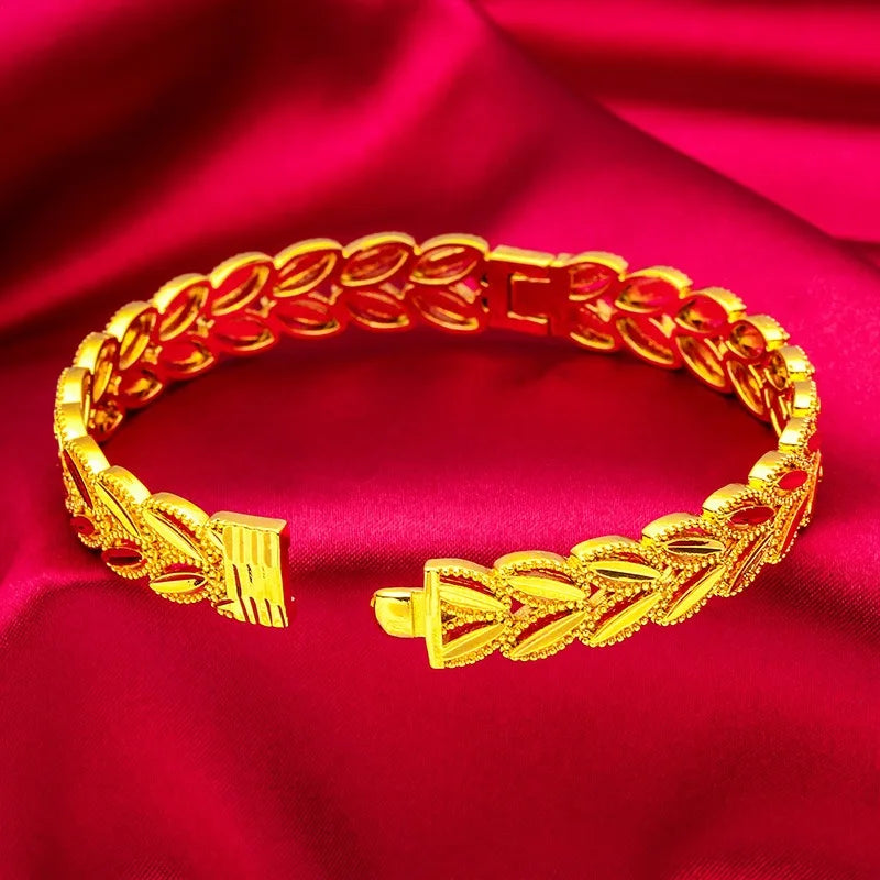 9999 Real Gold 24K Real Gold Bracelet and Ring Set for Women, Leaf Vine Man Style Bracelet, Ring, Gold Jewelry Gift