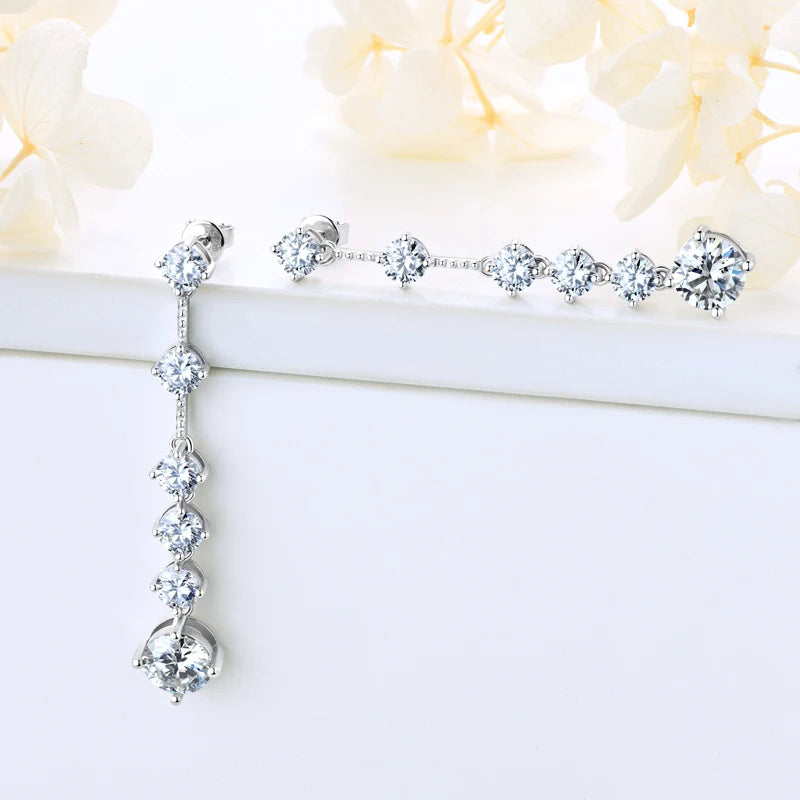 IOGOU 8MM D2.00CT Moissanite Diamond Long Drop Earrings With 5mm Zircon Real 925 Silver Jewelry Engagement Accessories for Women