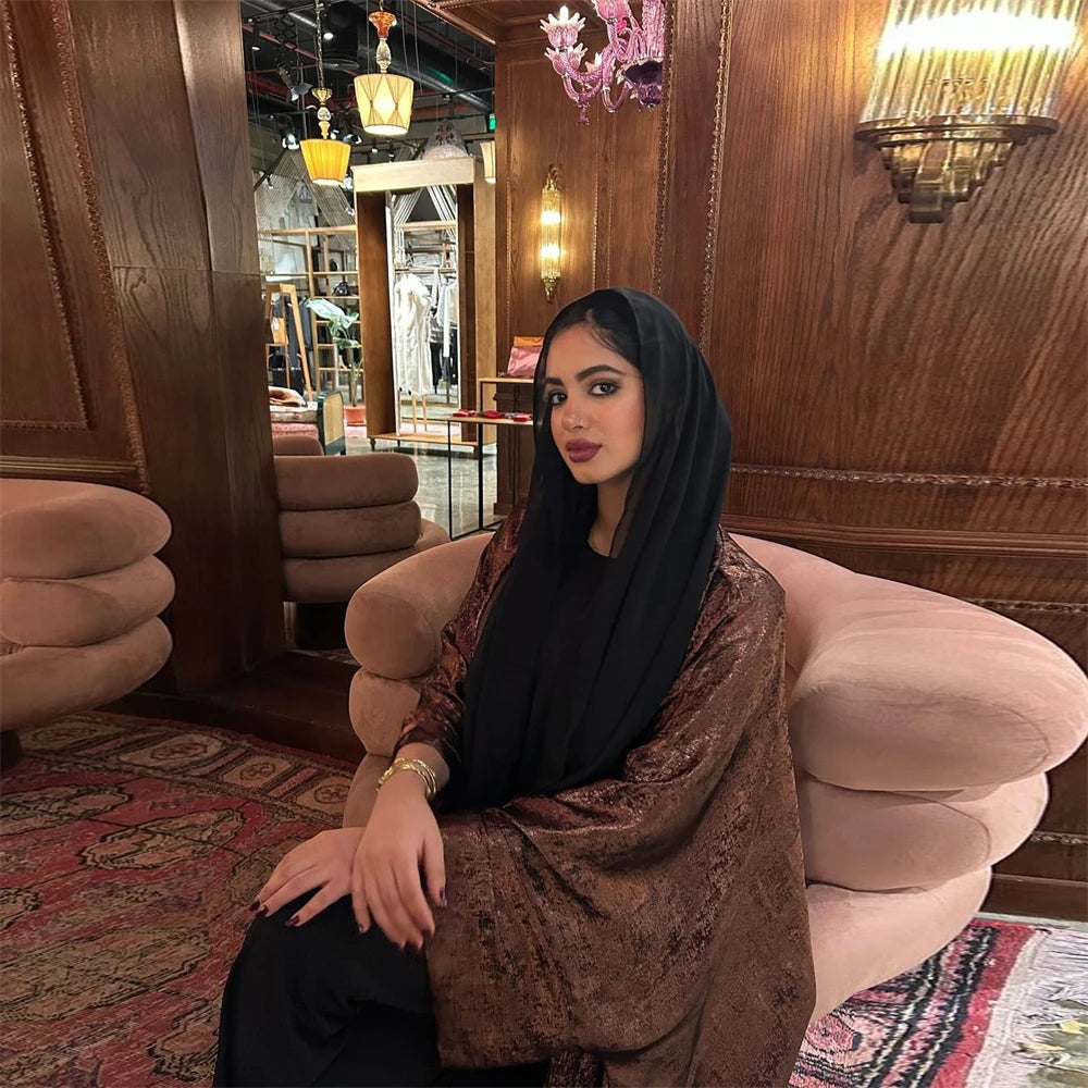 Dubai Luxury Shiny Satin Open Kimono Abaya – Muslim Kaftan Dress for Women