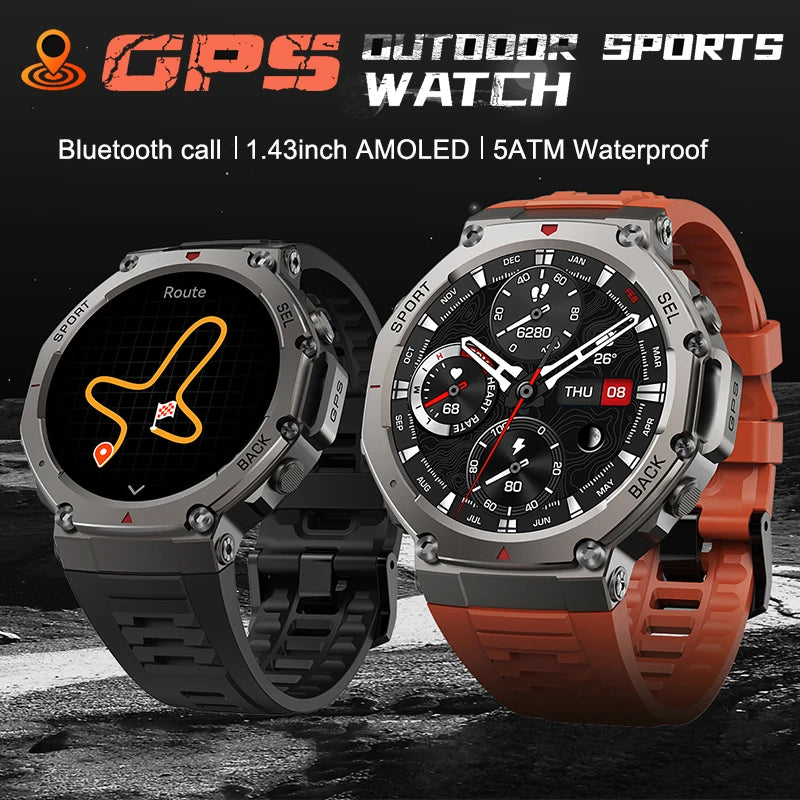 LIGE Fashion Smart Watch Bulit-in GPS Compass Altimeter Barometric 5ATM Waterproof AMOLED Screen Bluetooth Call Sport Smartwatch