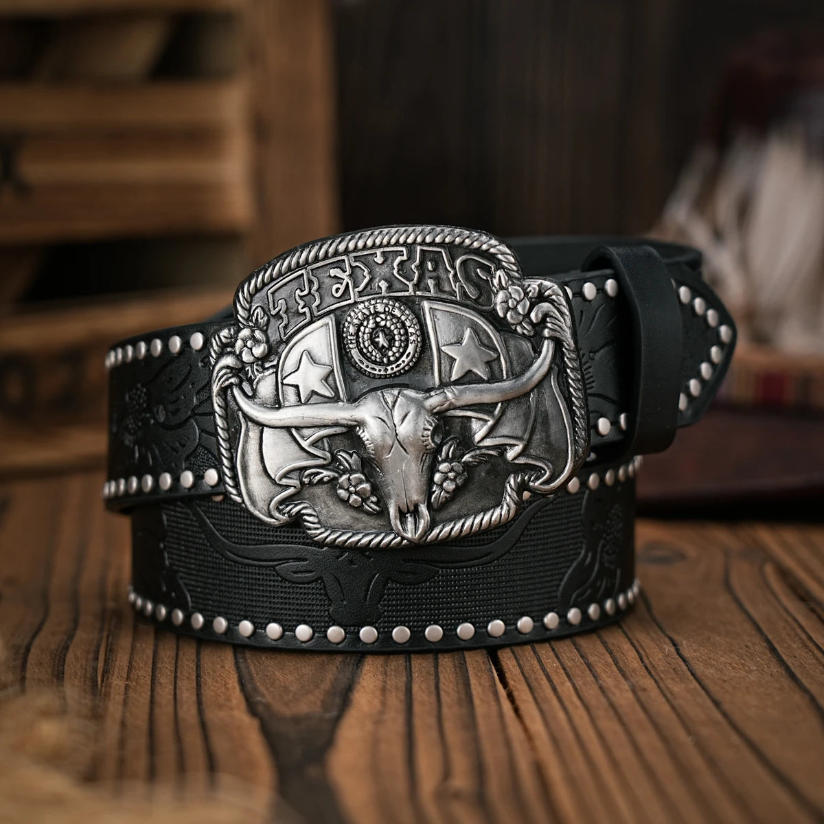 Men - Women - Western Denim - pu leather - Belt - Vintage jeans with floral carved buckle belt
