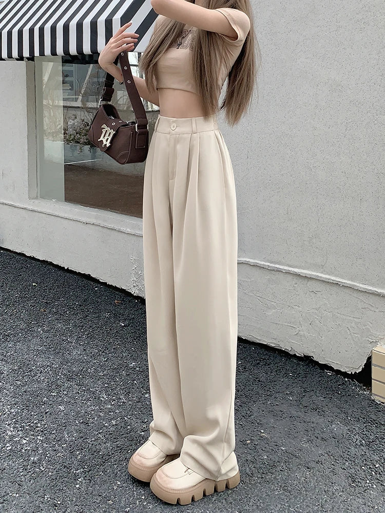 plus Size Women's Casual Wide Leg Pants High Waist Slimming Trousers Versatile Spring Faion Korean Sle Commute Pants