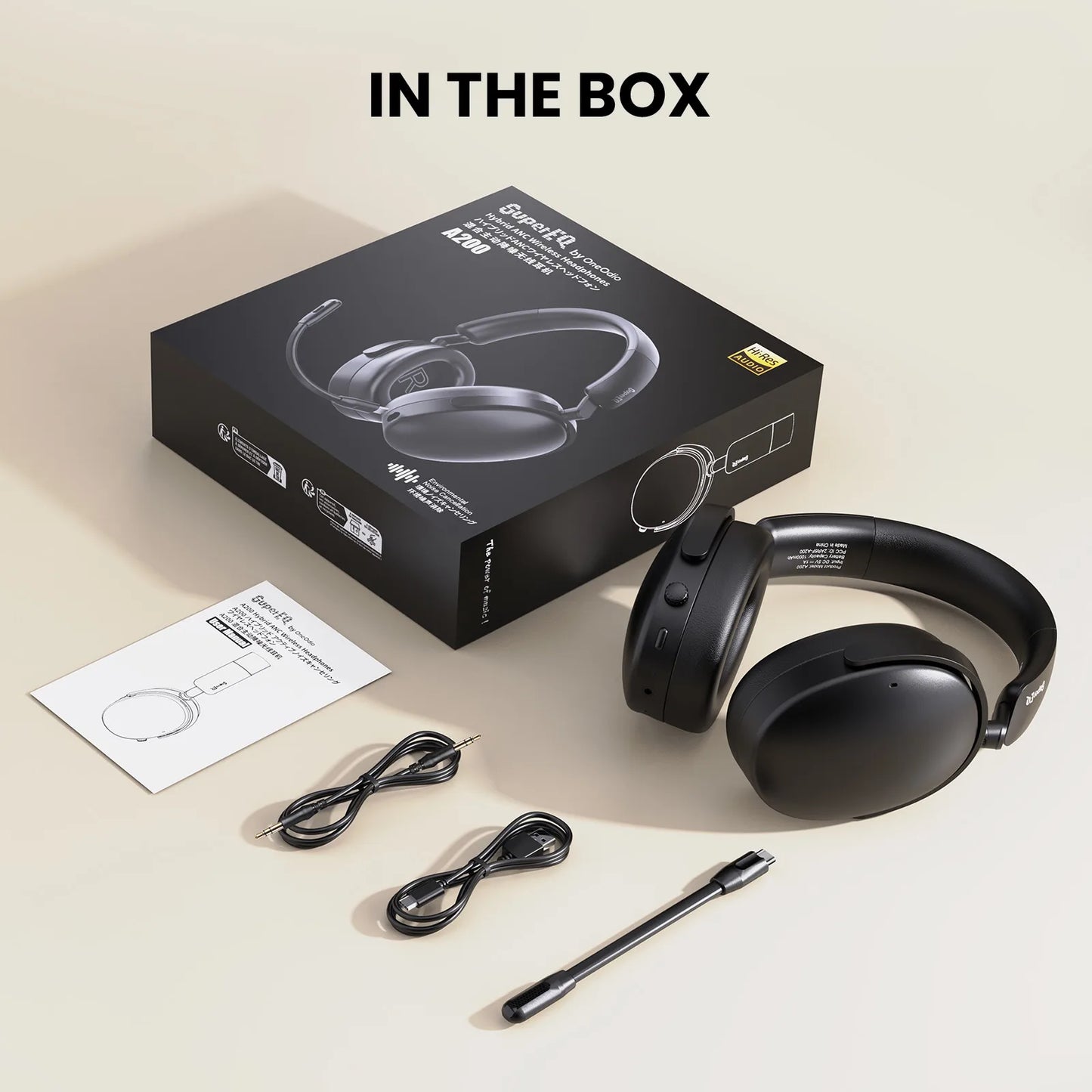 Oneodio SuperEQ A200 ANC Wireless Bluetooth 5.4 Headphones Active Noise Canceling Over Ear Headset With ENC Mic Hi-Res Audio APP