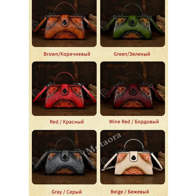 MOTAORA Vintage Embossed Handmade Designer Women's Leather Shoulder & Crossbody Bag Luxury Female Purse 2025 NEW