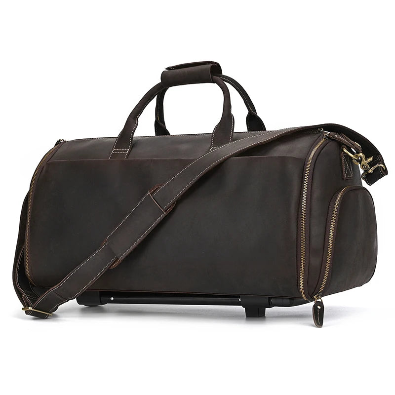 Crazy Horse Leather Folding Suit Bag Man Business Travel Bag With Shoe Pocket Clothes Cover Luggage Duffel Bag Man Bag For Suits