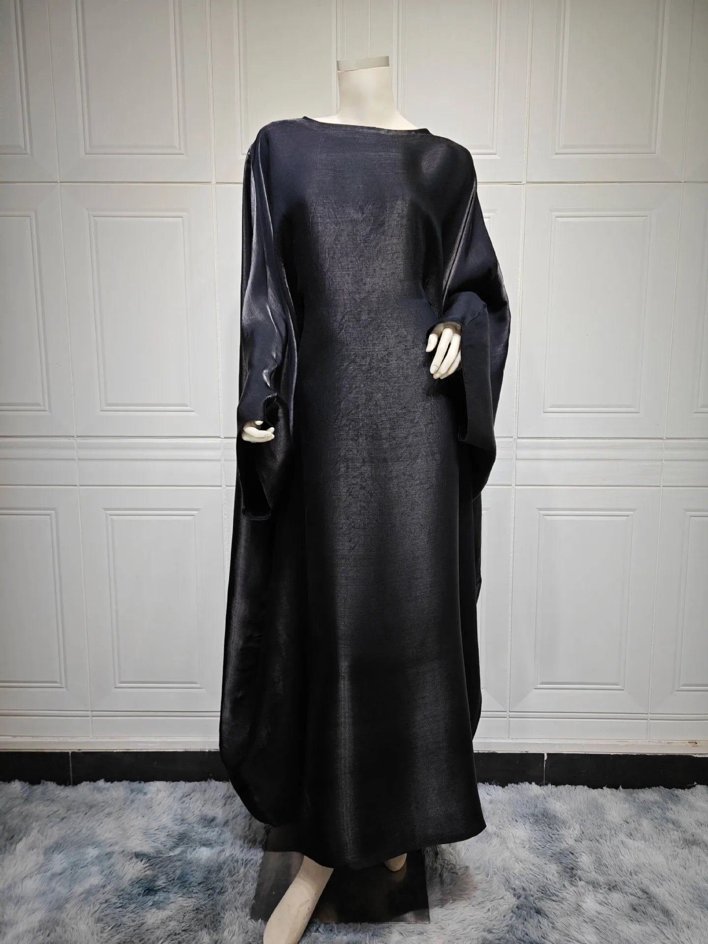 Batwing Butterfly Sleeve Satin Dress Abaya Dubai Muslim Maxi Dress Kaftan Abayas for Women Kebaya Caftan Robe Femme Vestidos