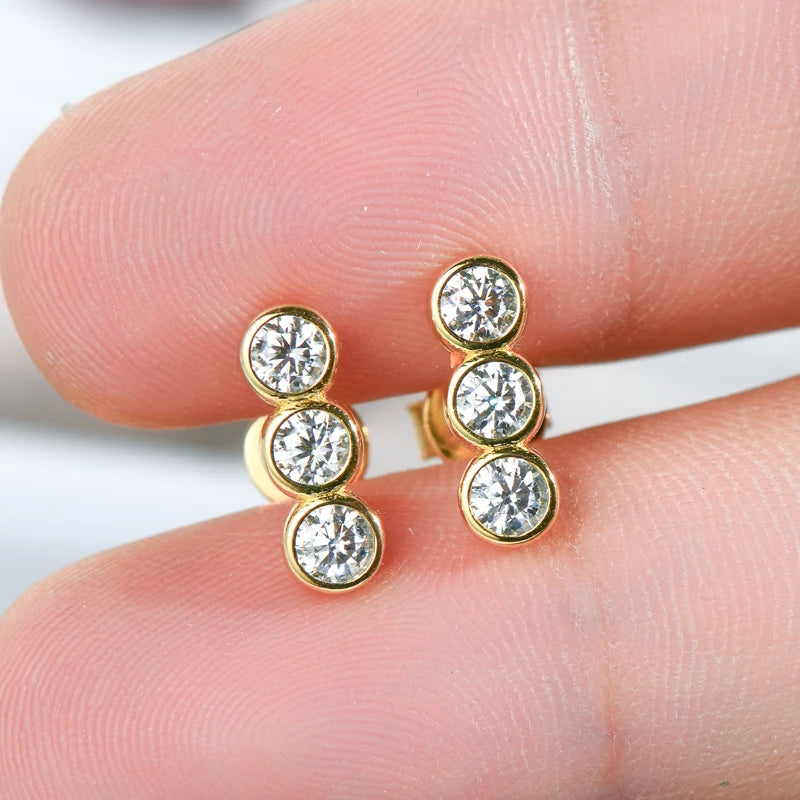 Lnngy 925 Sterling Silver Three Stone Stud Earrings Bracelets 3mm 0.1ct Moissanite Necklace Bracelet For Women Jewelry Set