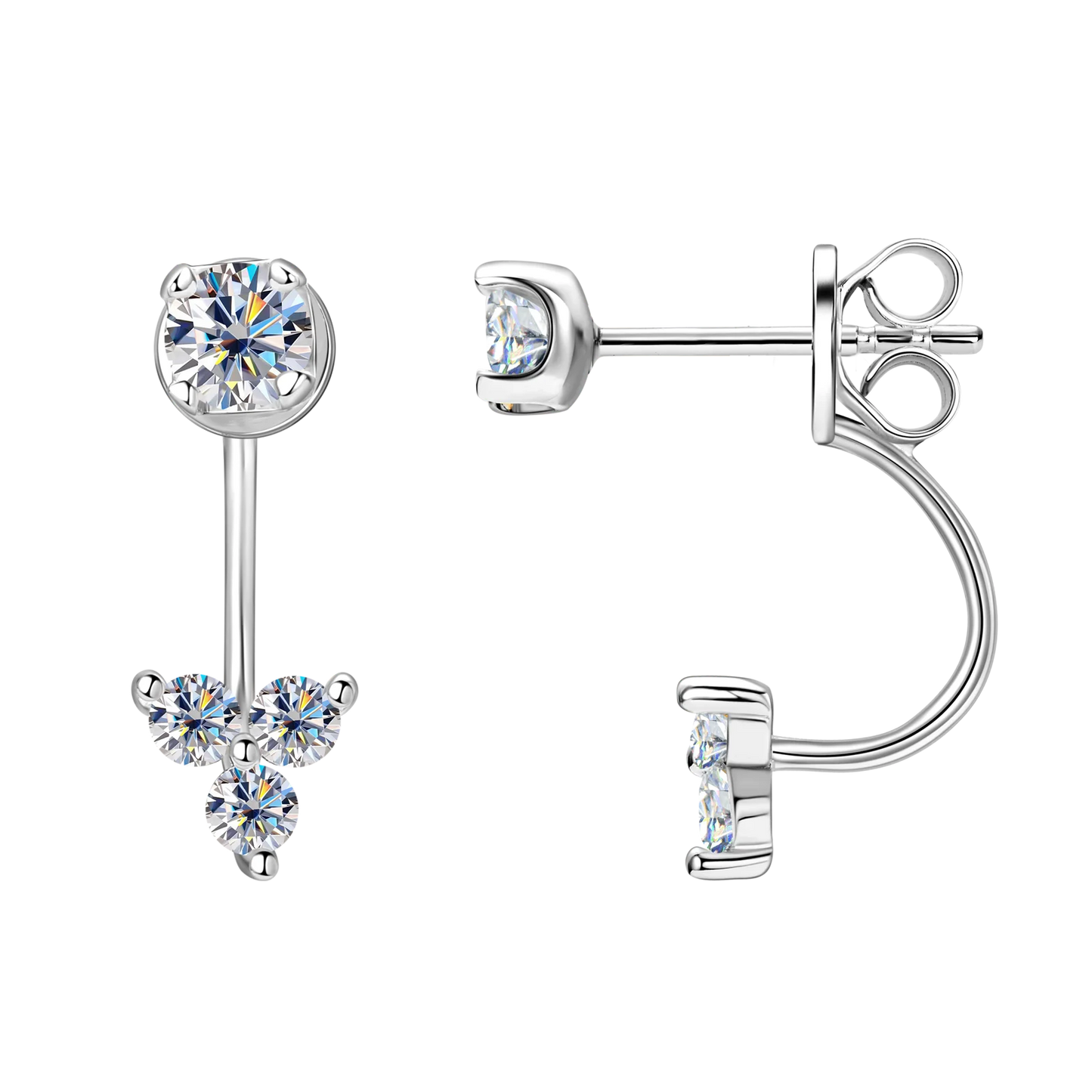 Lnngy Front Back Double Sided Moissanite Stud Earring Pendientes Plata 925 Sterling Silver Earrings For Women 2 in 1 Ear Jewelry