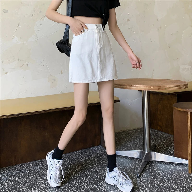 Spring New Women's Denim Skirt A-Line Flared Skirts Butt Covering Body Slimming f-length for plus Size MM