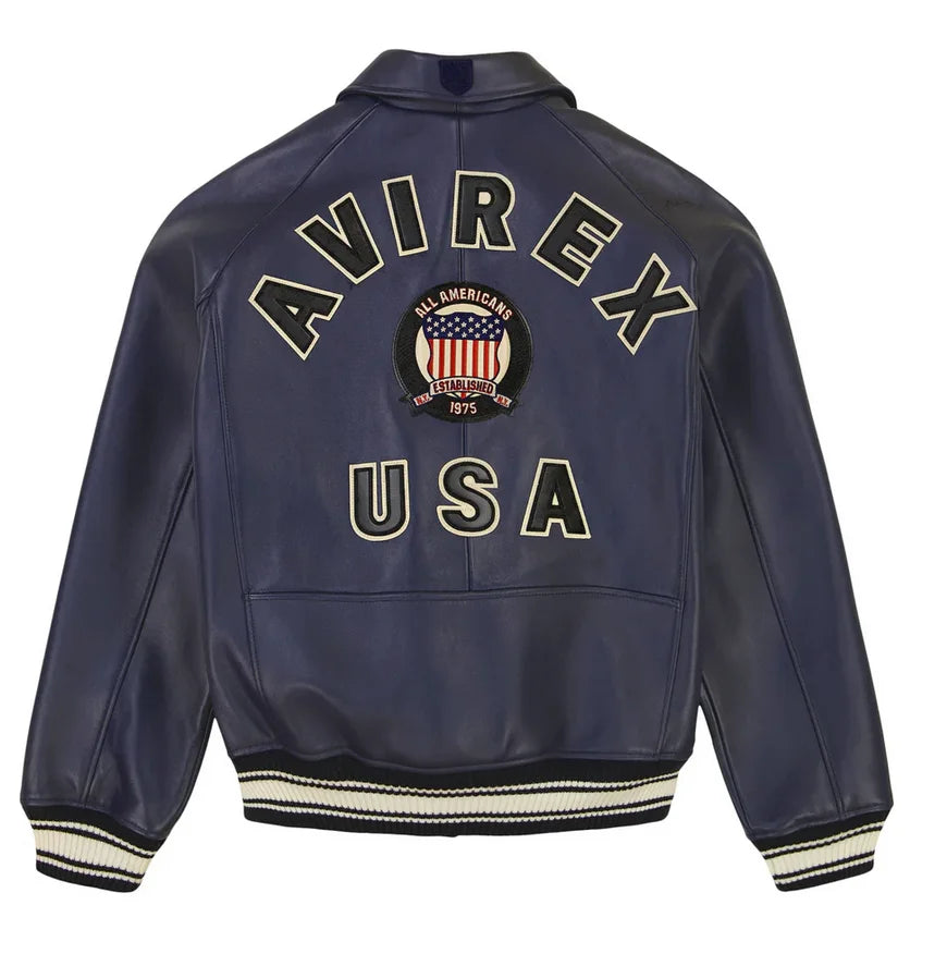 AVIREX Fall New ICON JACKET Sheepskin Leather Jacket Men's Bomber Flight Suit Embroidered Jacket Casual Top US Size Loose Fit