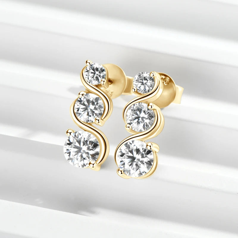 Lnngy 1.80CTTW Moissanite Twisted Earring for Women 925 Sterling Silver Infinity Stud Earrings Piercing Daily Life Jewelry Gift