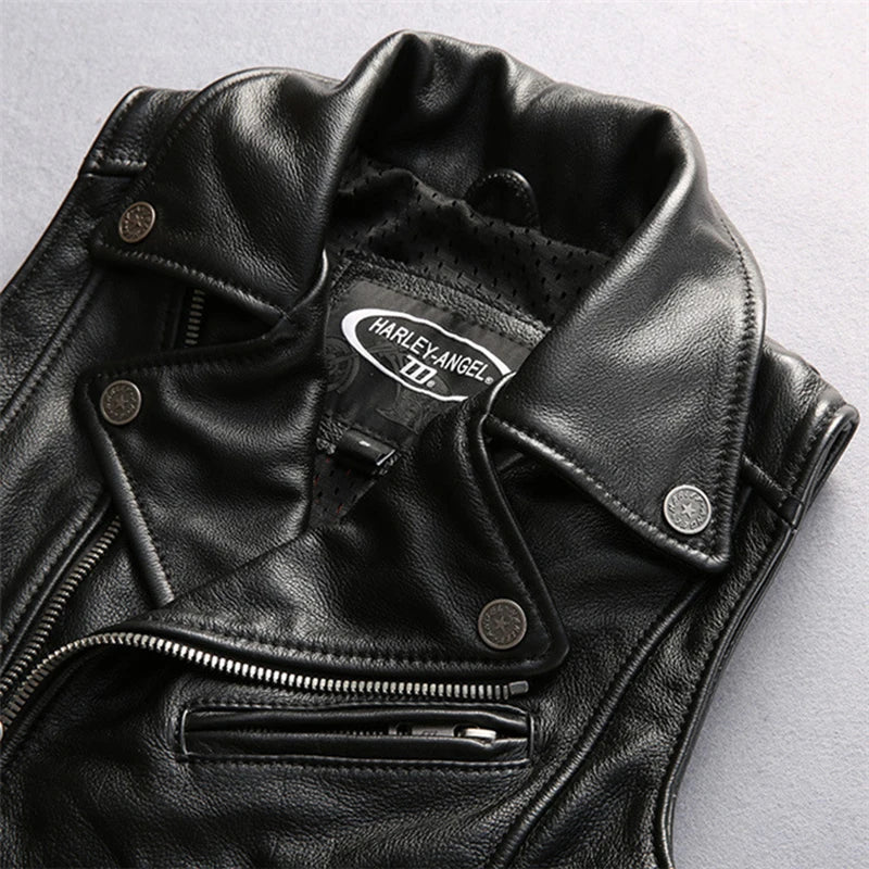 Slim street leather undershirt casual head layer cowhide vest men women couple models motorcycle sleeveless jacket