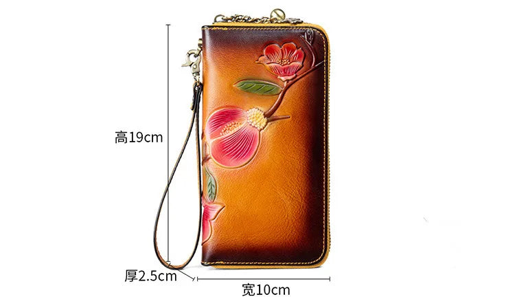 MOTAORA Vintage Genuine Leather Women's Long Wallet | RFID Protected Zipper Purse with Card Holders & Phone Pocket