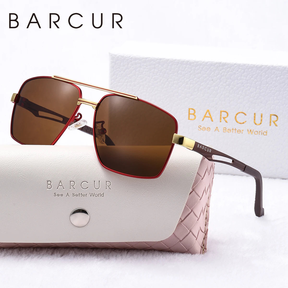 BARCUR Luxury Brand Square Men Polarized Sunglasses Stainless Steel Frame Metal Spring Feet Comfort Outdoor Activities Glasses
