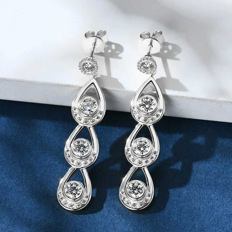 Lnngy 925 Sterling Silver 4mm&3mm Moissanite Drop Earrings For Women Girl Exquisite Tassel Chain Earring Wedding Jewelry Gift
